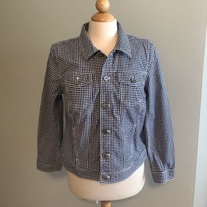 New Talbots Gingham navy white jean jacket RARE